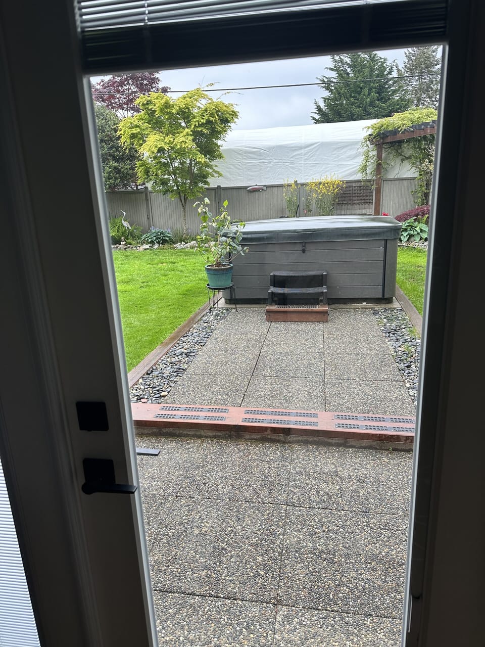 French doors leading to the therapeutic hot tub. 