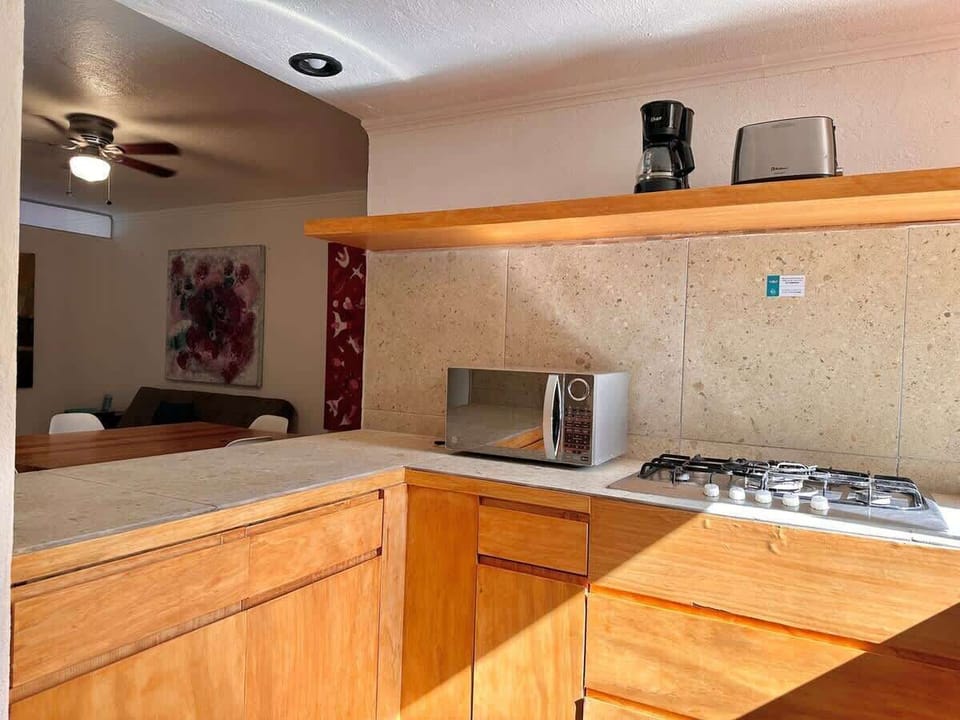 Open kitchen and dining area