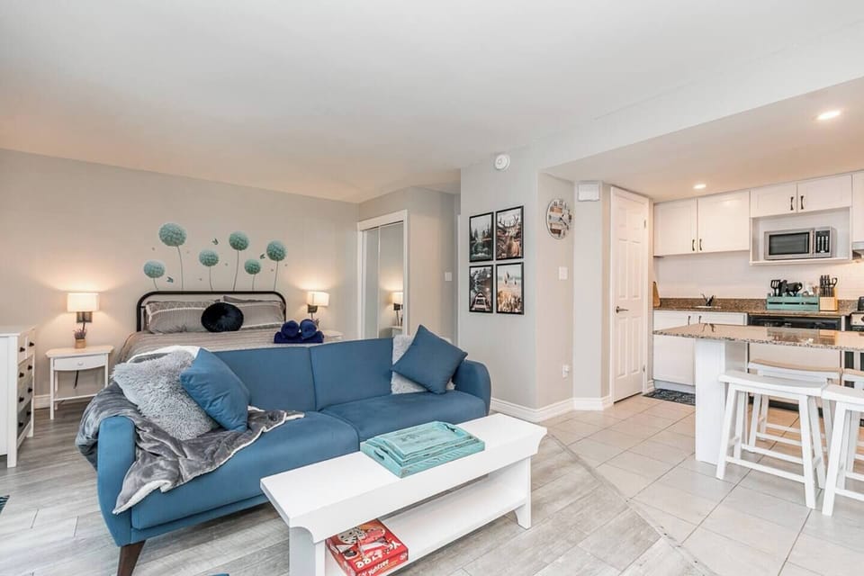 Large and well lit studio apartment.