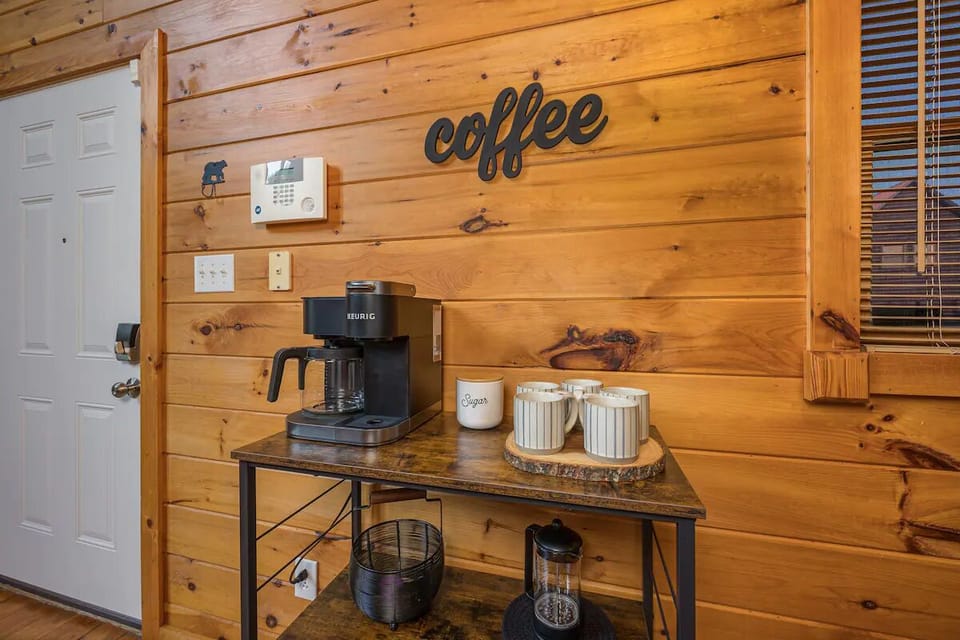 Wake up to the smell of freshly brewed coffee from a Keurig or French Press.