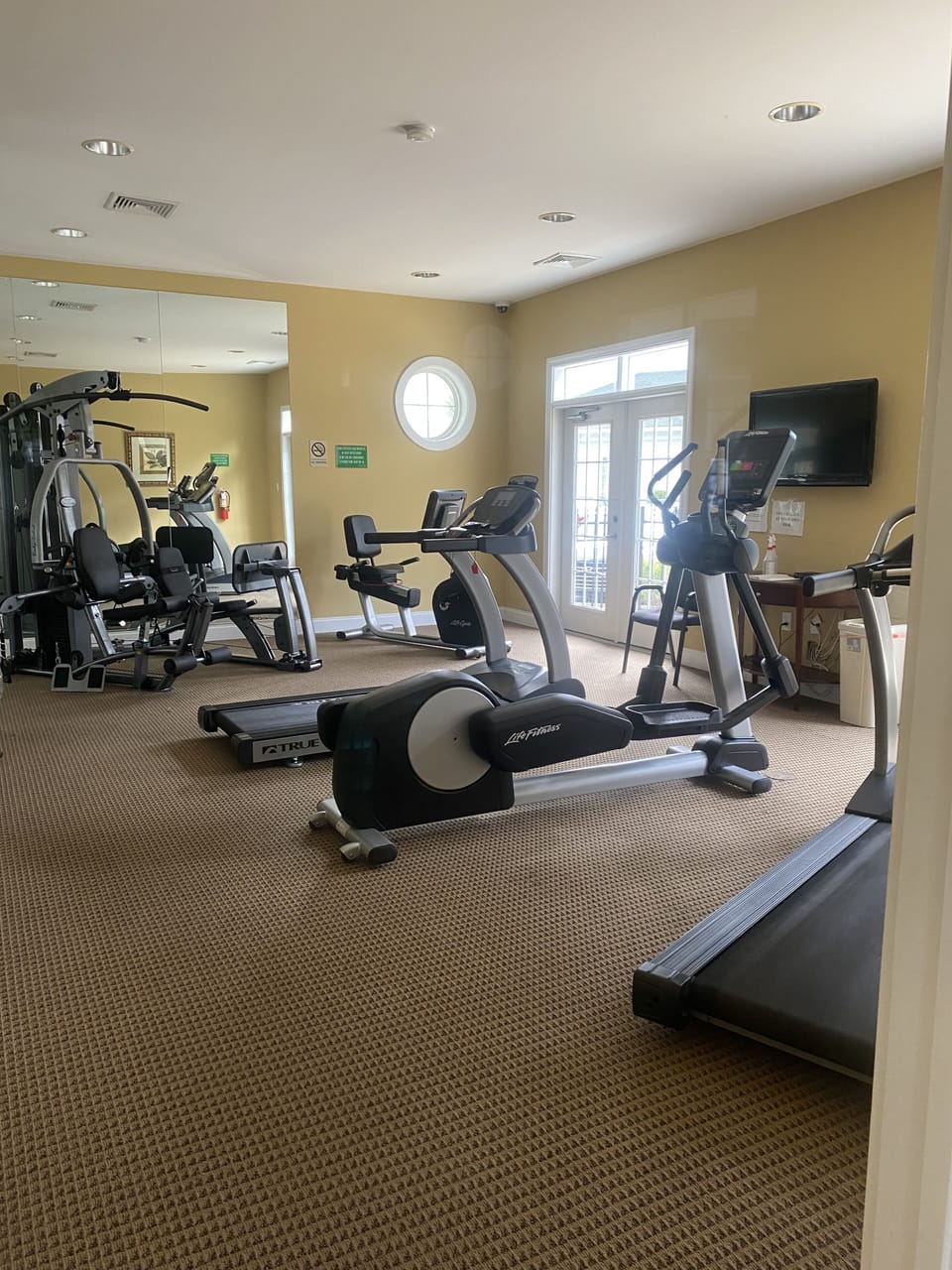 Gym is located in the pool house & has all the equipmnt to keep that beach body