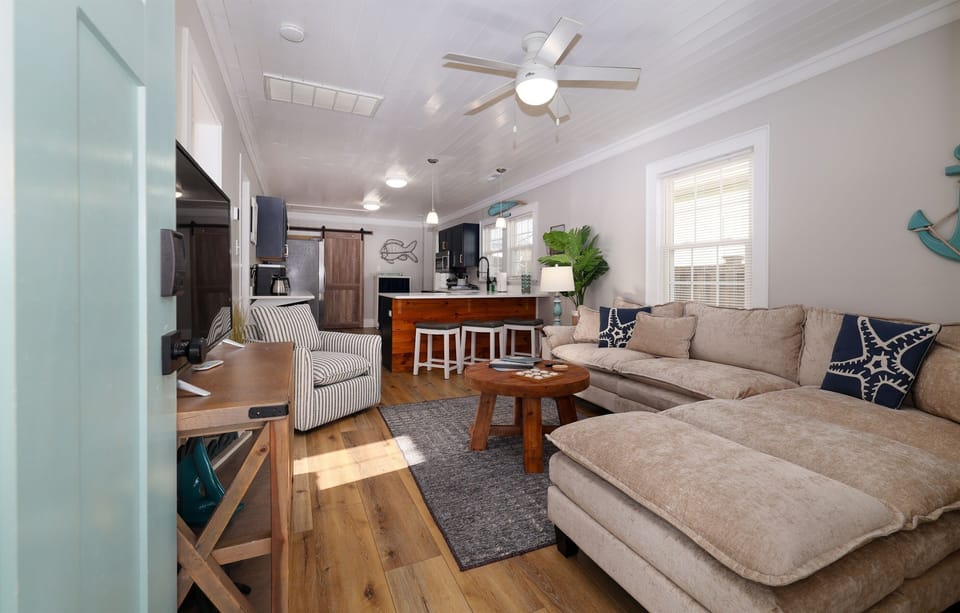 Open living and kitchen. All new floors and kitchen