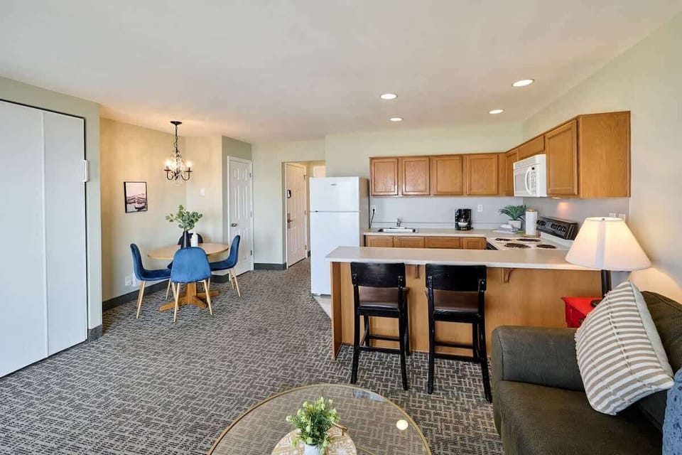 The unit has a spacious kitchen
