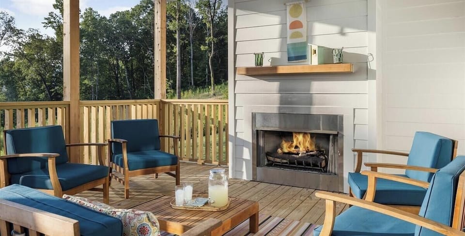 Back porch with gas fireplace