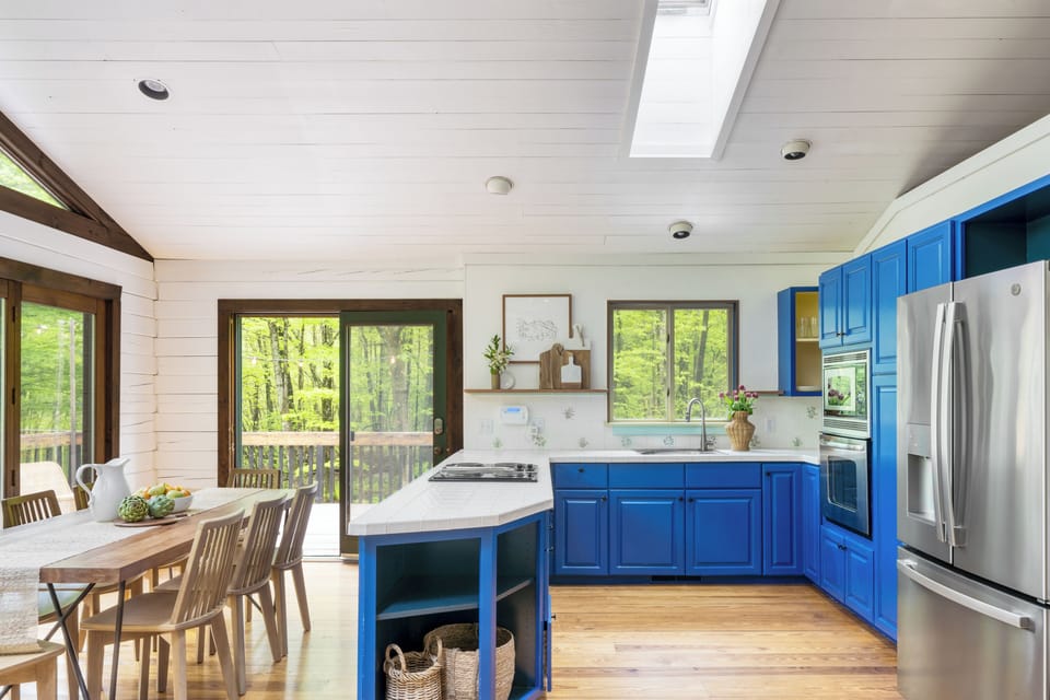 Open flow through the kitchen and indoor dining area.