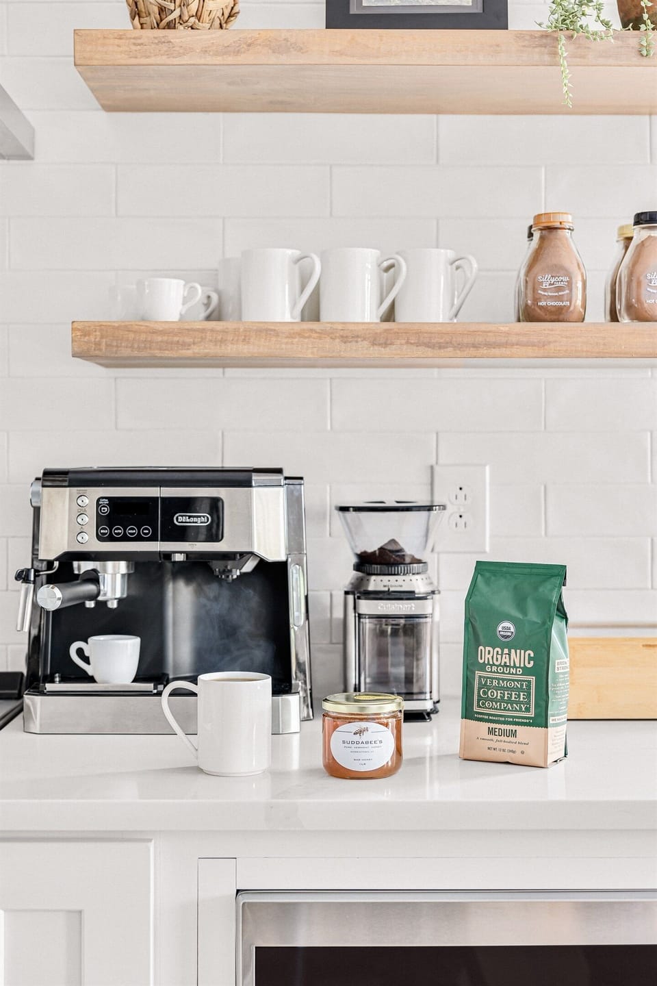 Start your day off with freshly brewed coffee or expresso made with our DeLonghi machine