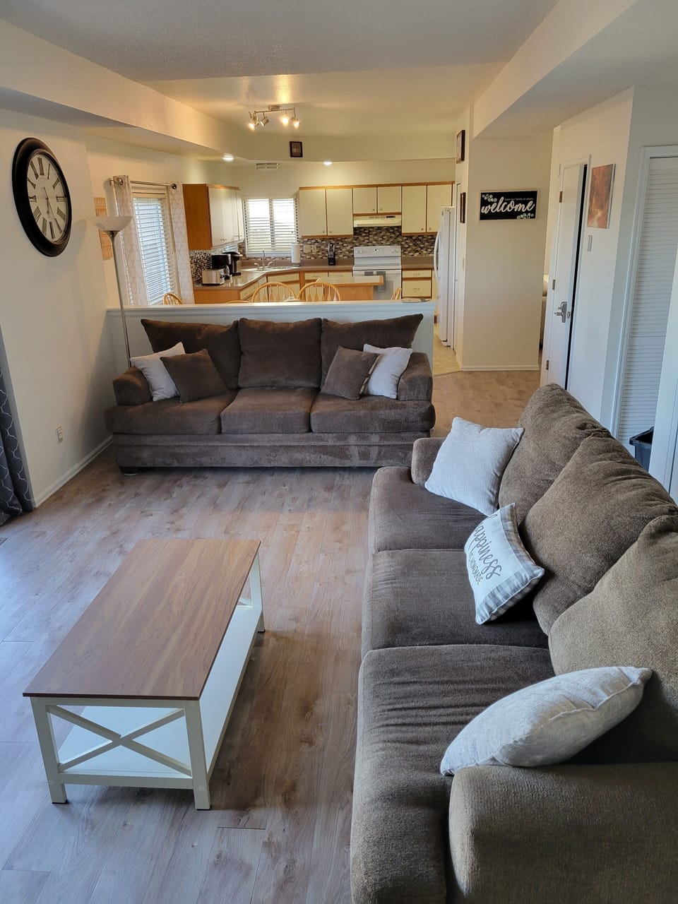 Two large couches make gathering in the living room comfortable 