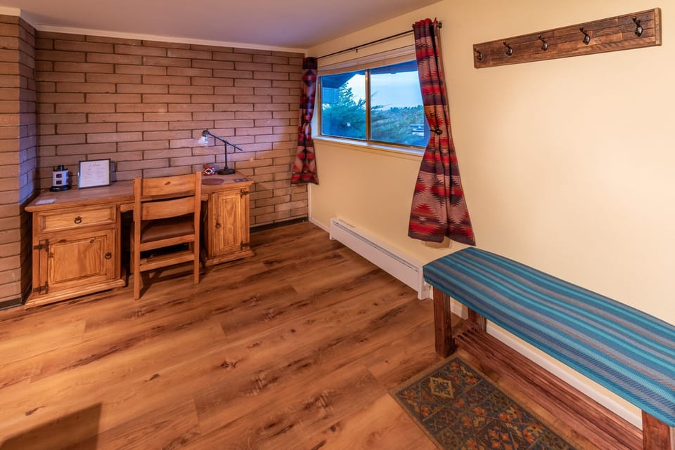 Work space provides charging station, basic office supplies and mountain views! 