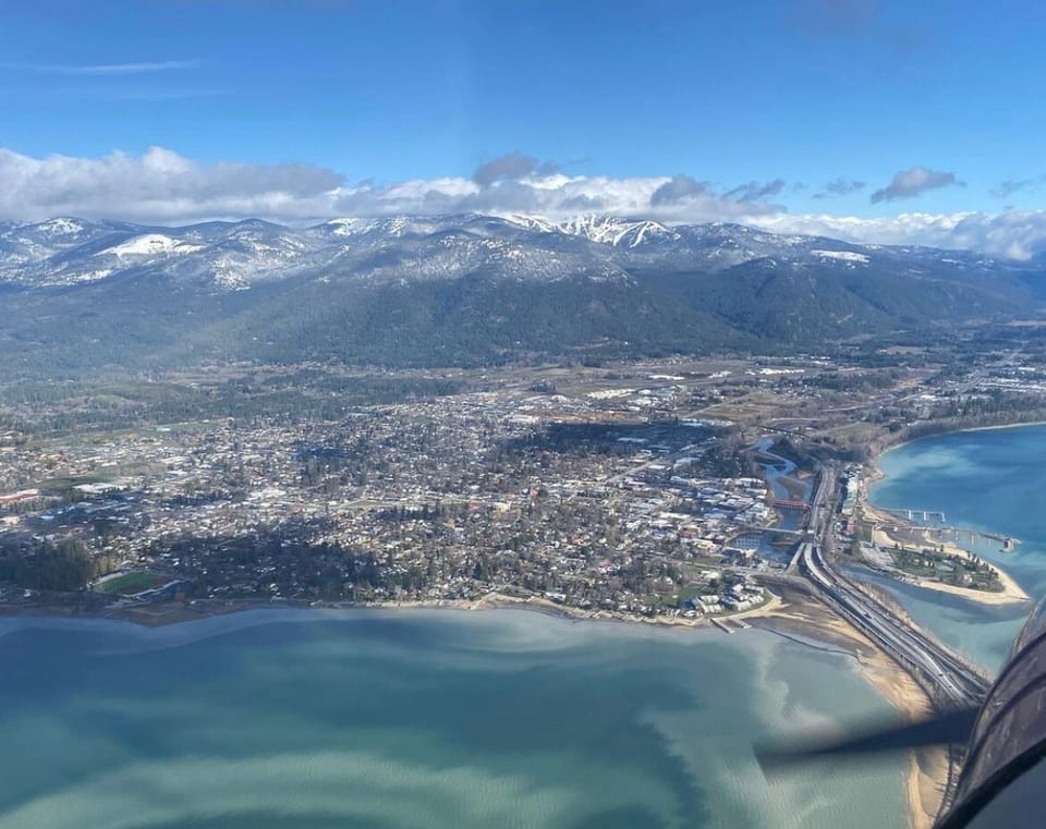Aerial view of downtown Sandpoint. Condo del Sol is to the left of the bridge.