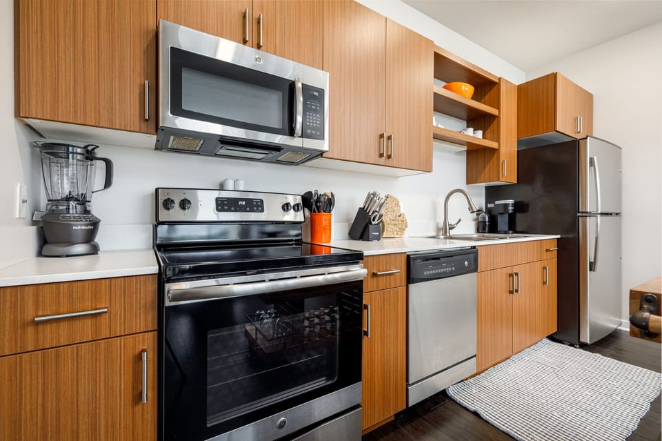 Fully stocked kitchen with everything you need for short or long stays