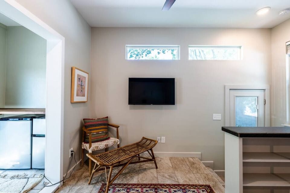 Shelves open for food and coffee storage