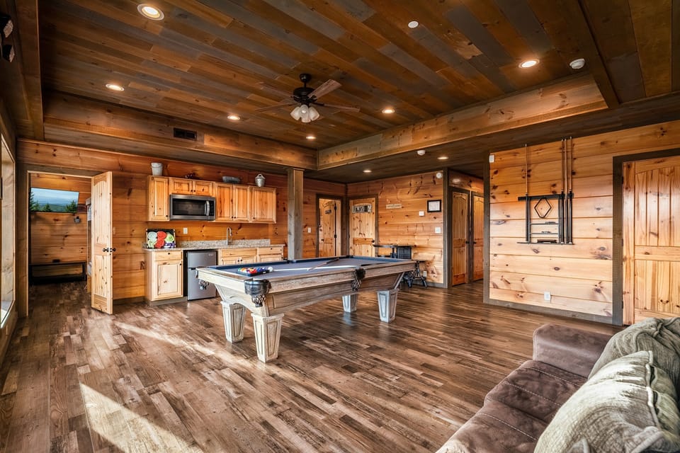 Basement Game Room, Enjoy A Game Of Pool While Taking In These Amazing Mountain Views.