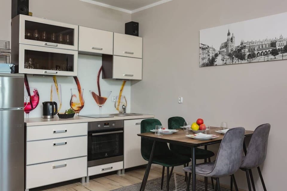 The kitchenette's practical layout maximizes space and functionality.