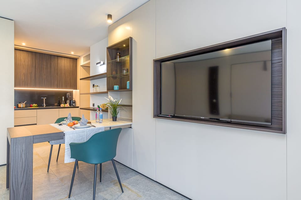 Dining table near TV