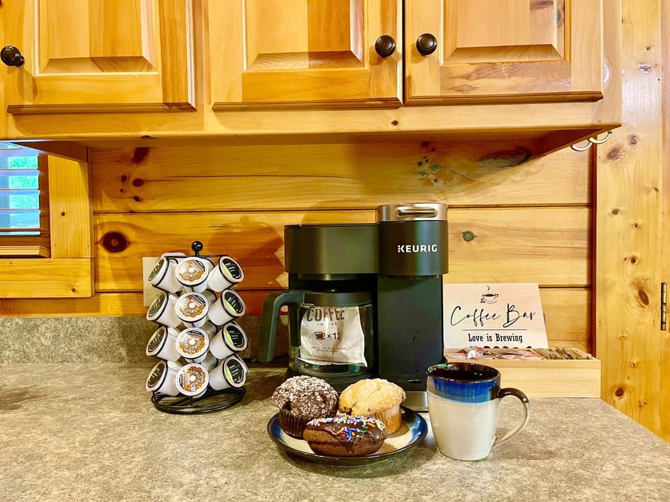 Coffee bar with complimentary coffee pods