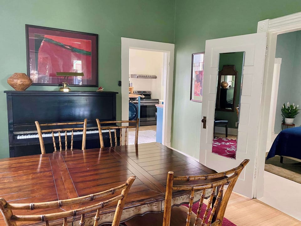 Step outside the bedroom into the dining room.