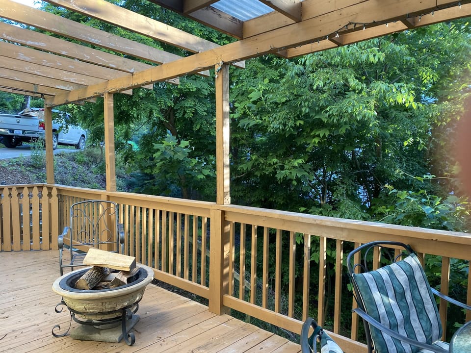 fire pit on deck.