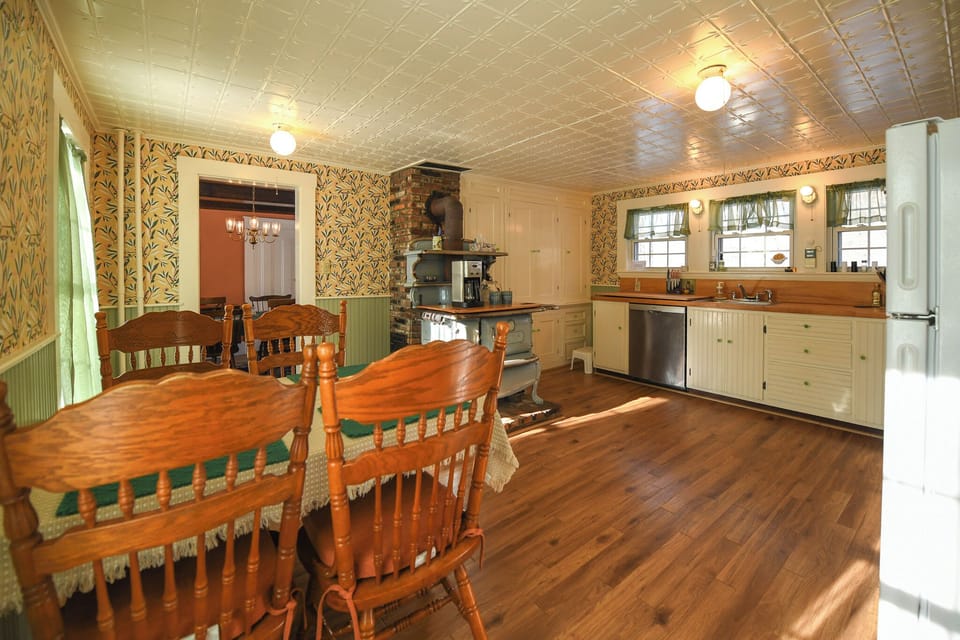 Kitchen with Franklin Stove and coffee service