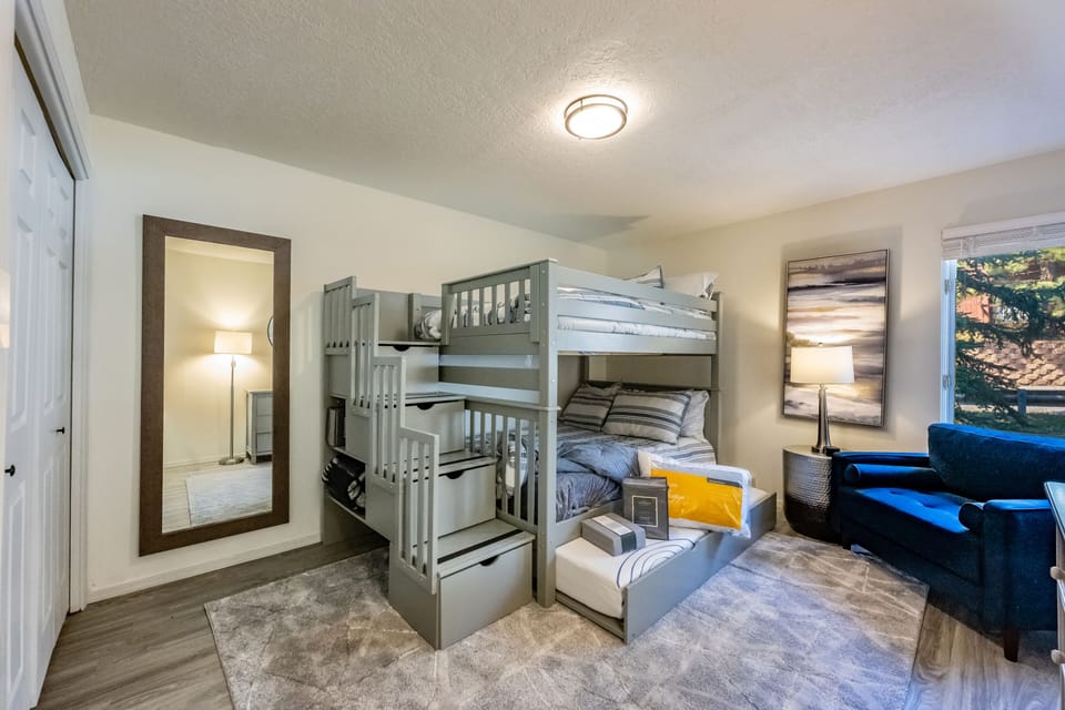 2nd bedroom. Two double bunks and trundle bed. Can sleep up to 6 in this room