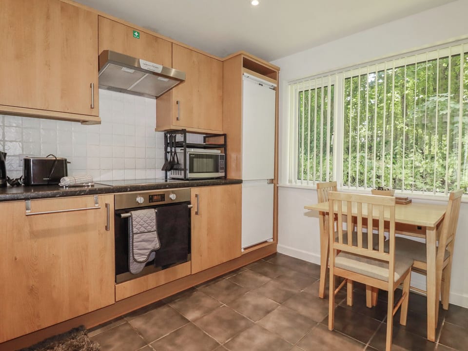 Fridge, microwave, electric kettle, toaster
