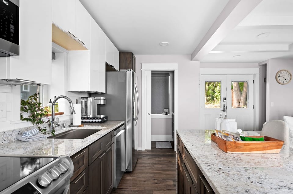 Kitchen with half bath on side