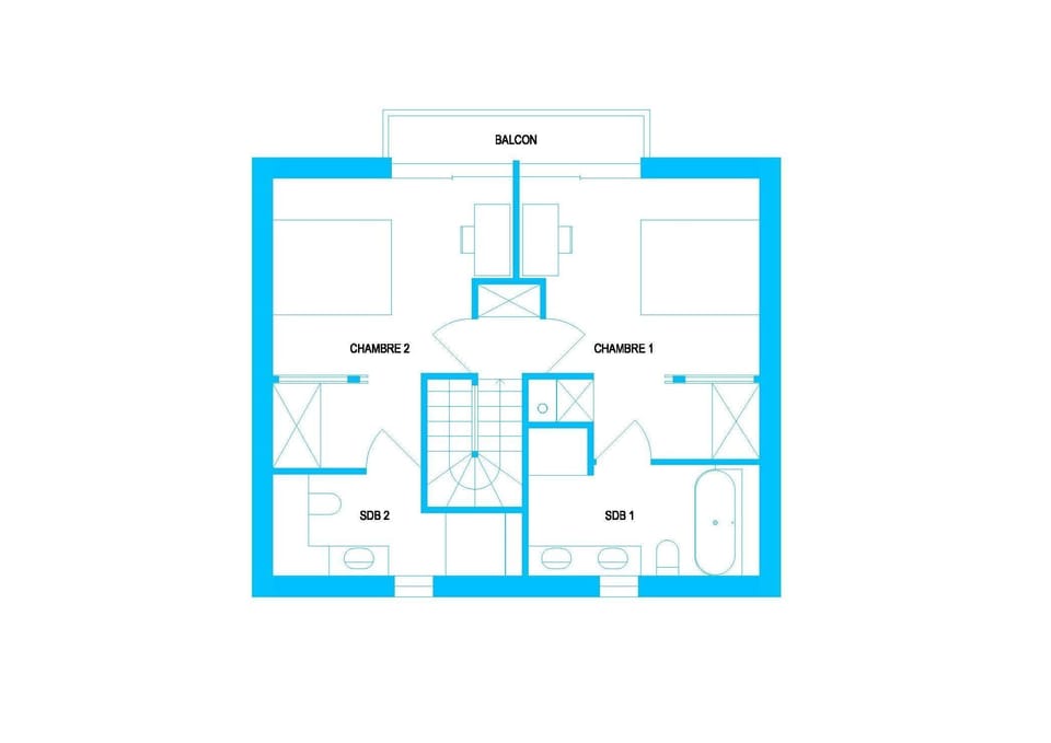 Upper floorplan - 2 bedrooms & 2 bathrooms