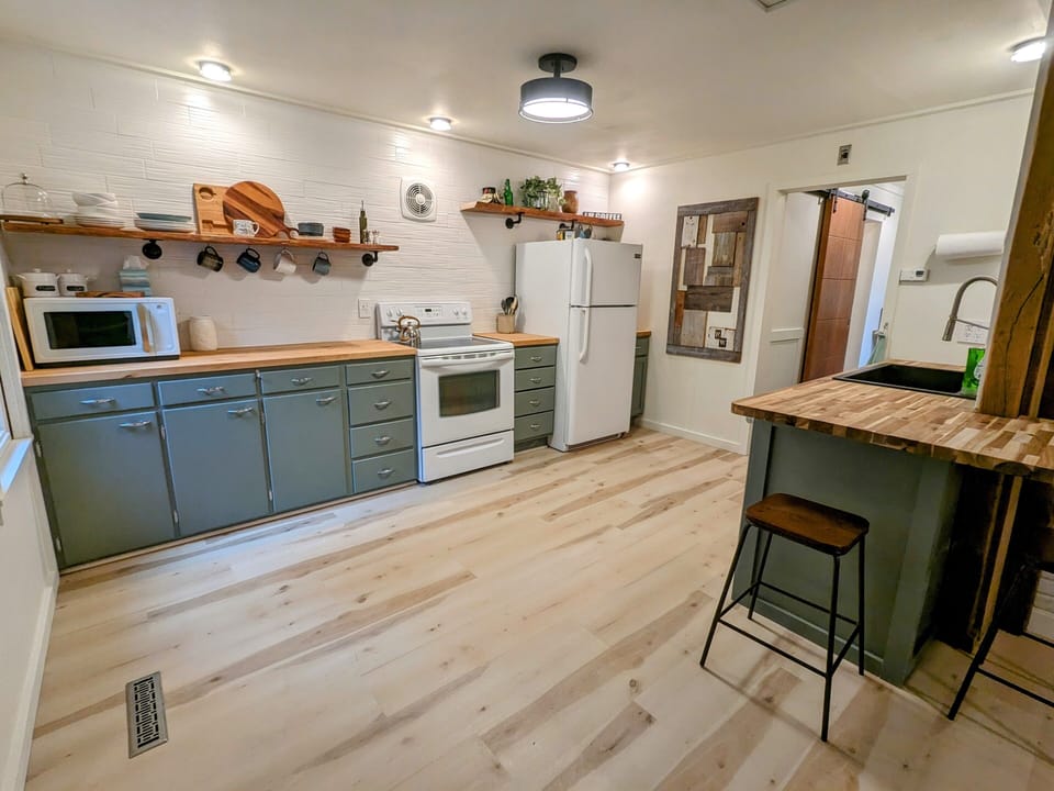 Updated, open kitchen.