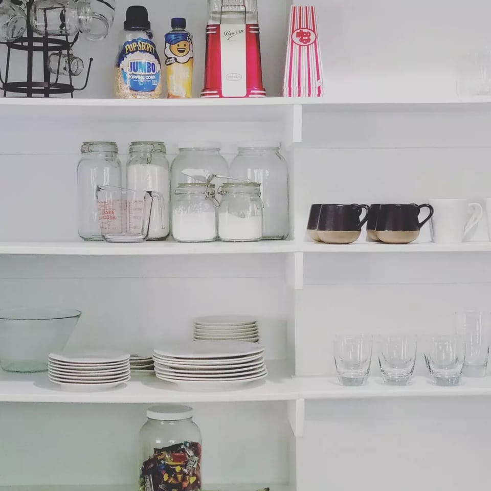 The pantry has all the dishware, pans and cooking basics you need + extras