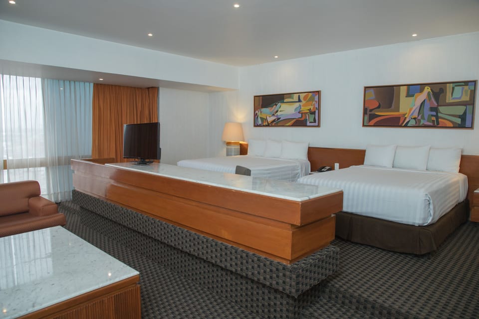 Panoramic Suite, 2 Queen Beds, City View, Tower | In-room safe, desk, laptop workspace, iron/ironing board