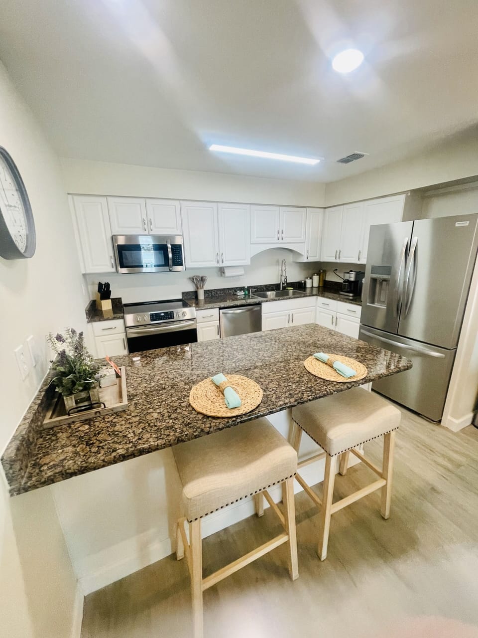 Updated kitchen with new stainless Frigidaire Gallery appliances.  