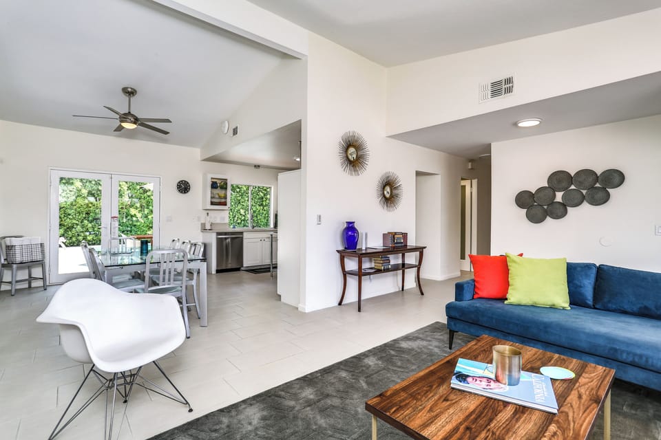 Open living, dining, and kitchen layout ideal for group gatherings