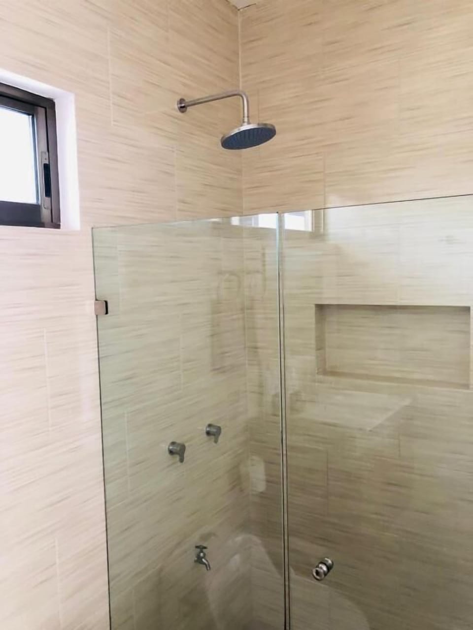 Shower, towels, soap, shampoo