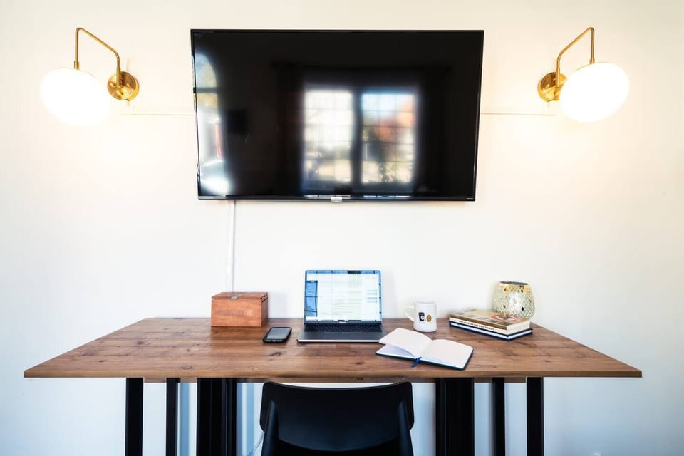 Comfortably work from home on the 300 Mbps fiber internet. Ethernet and HDMI cables also available.