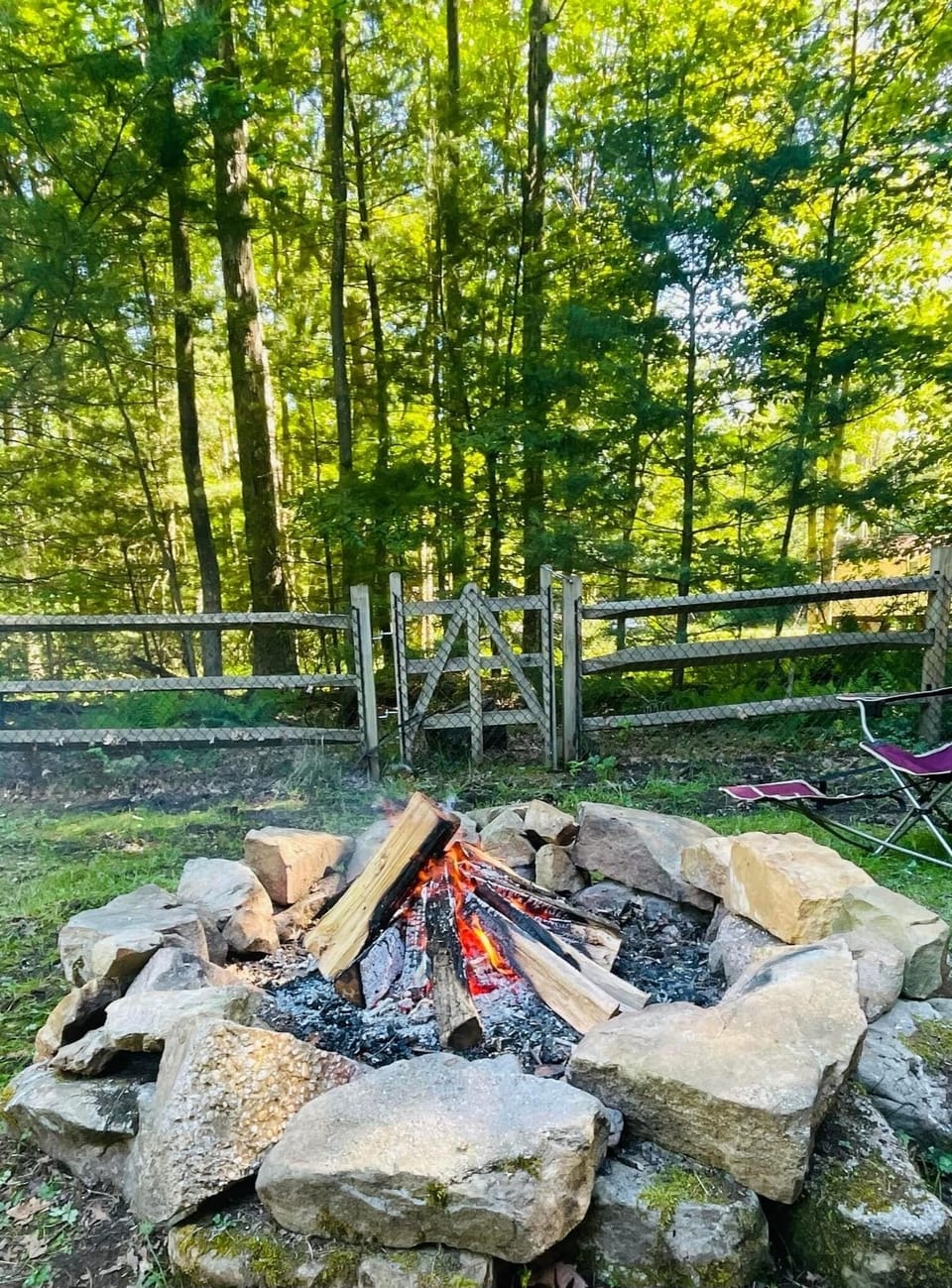 Firepit in the private fenced in yard 
