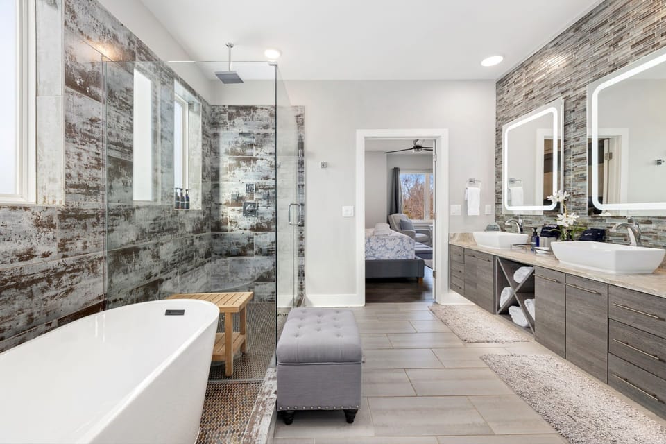 Our Master bathroom is HUGE and has all the luxury amenities.