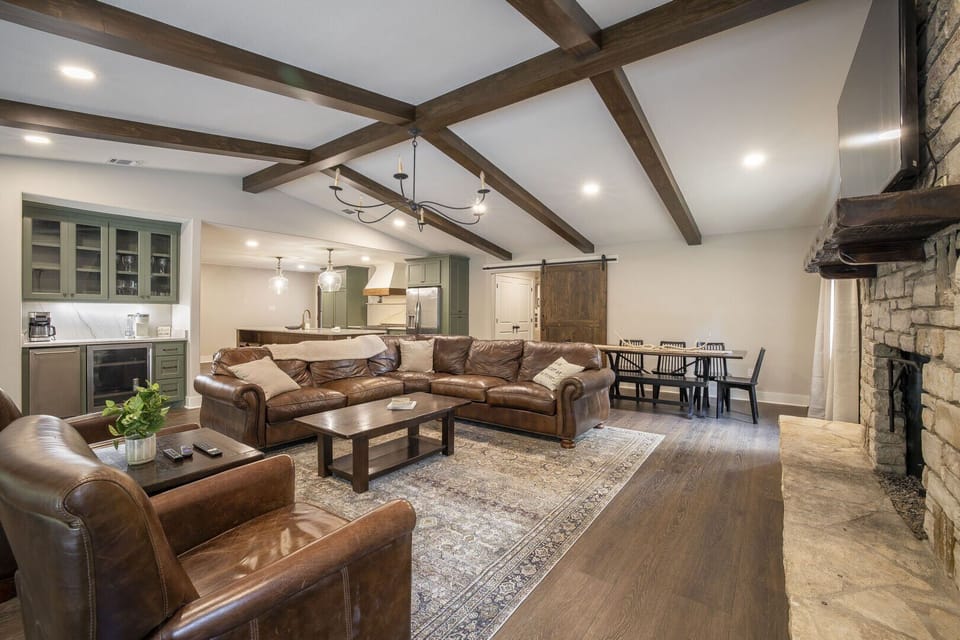 Open kitchen + dining + living