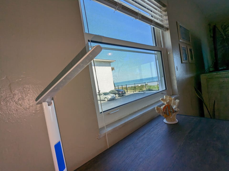 Computer desk with ocean view.