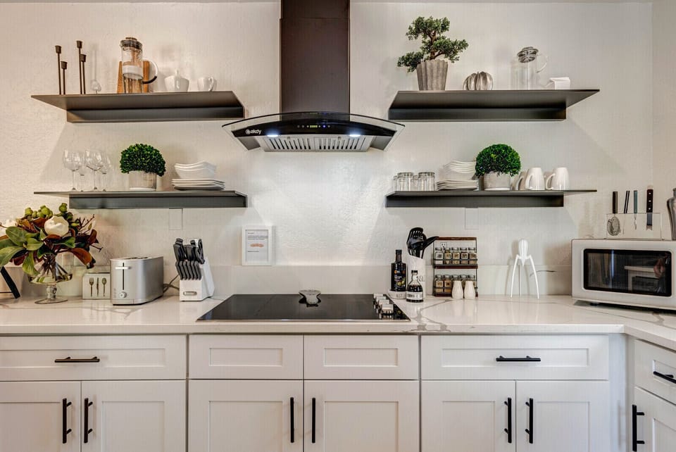 New, fully stocked kitchen.
