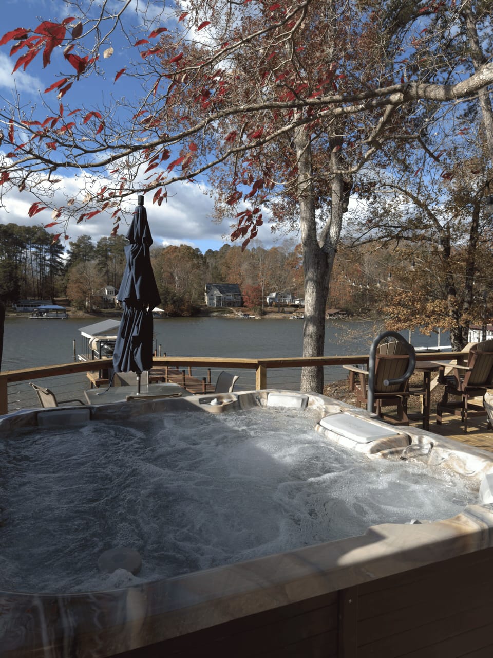 New $25k hot tub overlooking lake