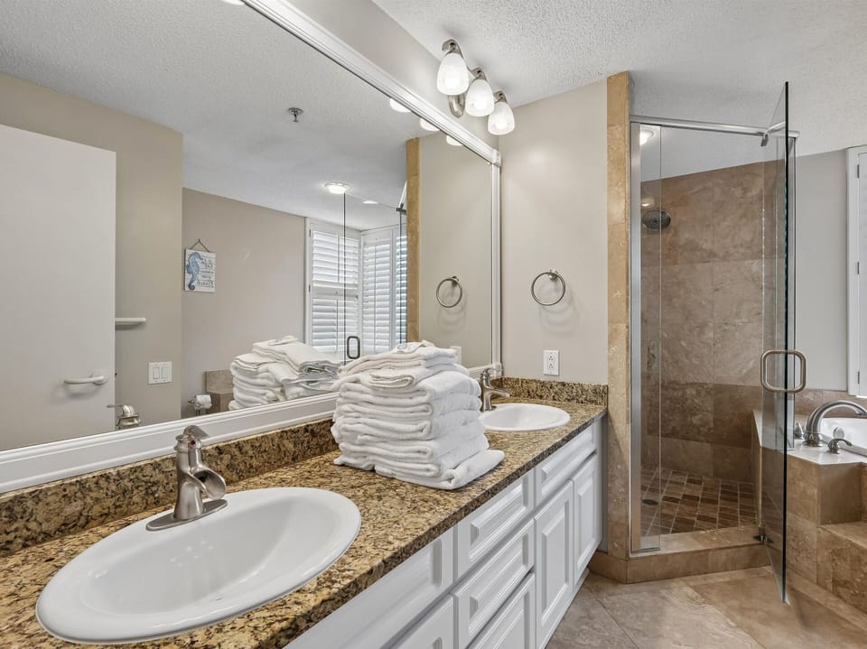 Primary Bathroom - Double Vanity + Walk-In Shower