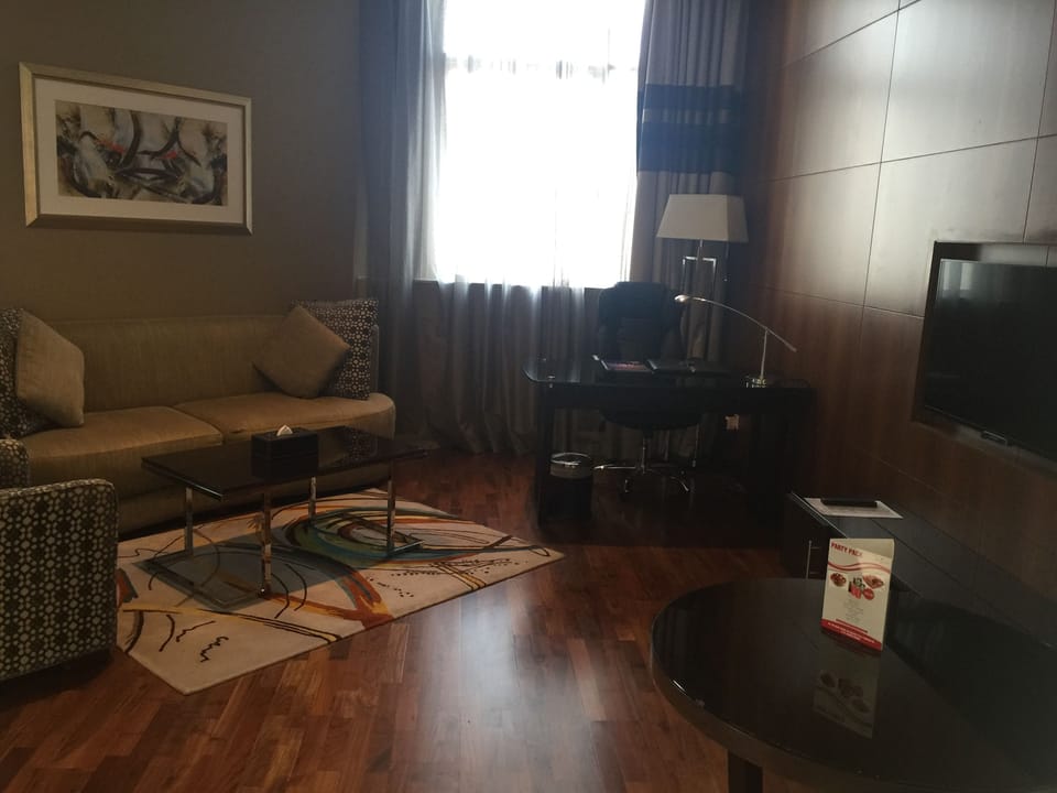 43-inch flat-screen TV with satellite channels, TV