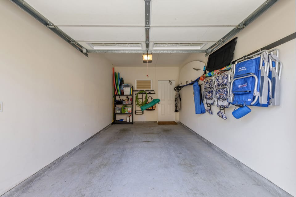 One-car garage also includes all of the beach chairs and toys
