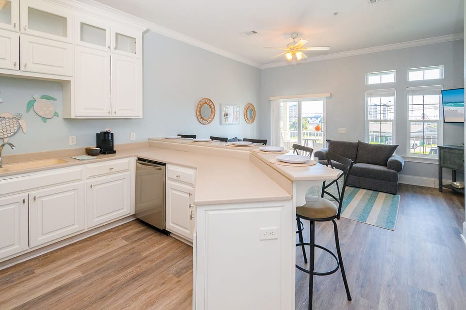 Kitchen looking into living area