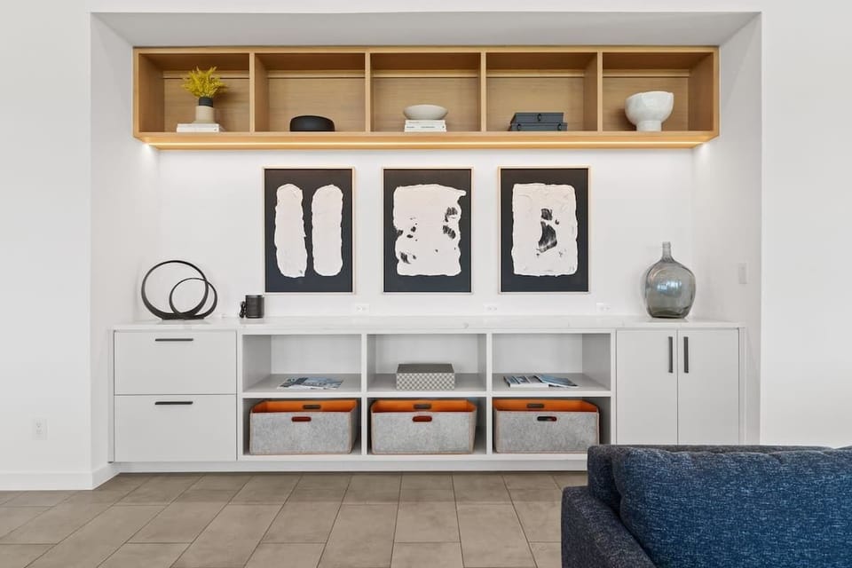Custom living room cabinetry with curated design details