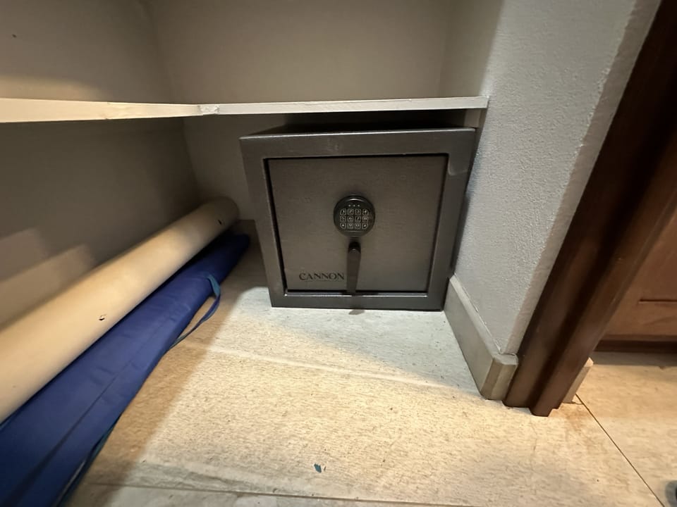 Bolted down safe for added security for your valuables