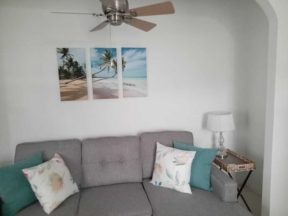 Comfy fold out couch for guests.