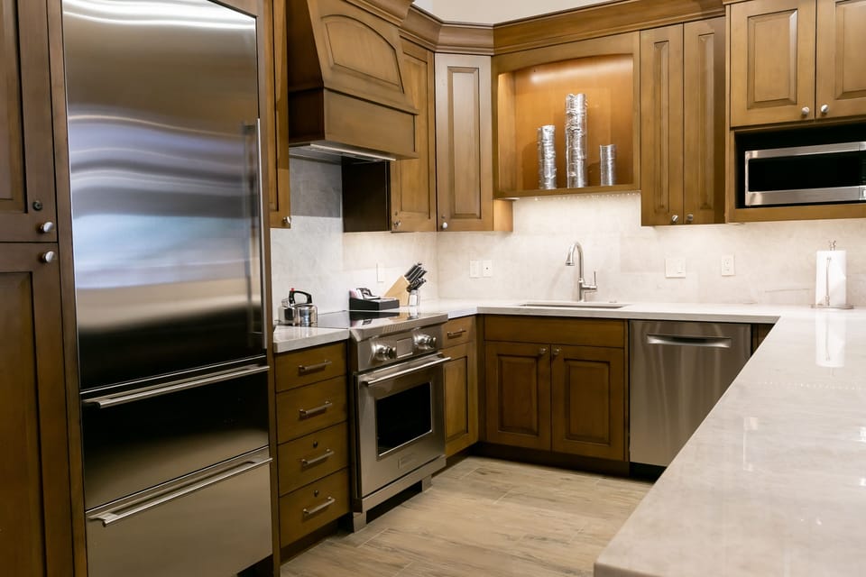 Room, Indoors, Kitchen, Flooring, Furniture
