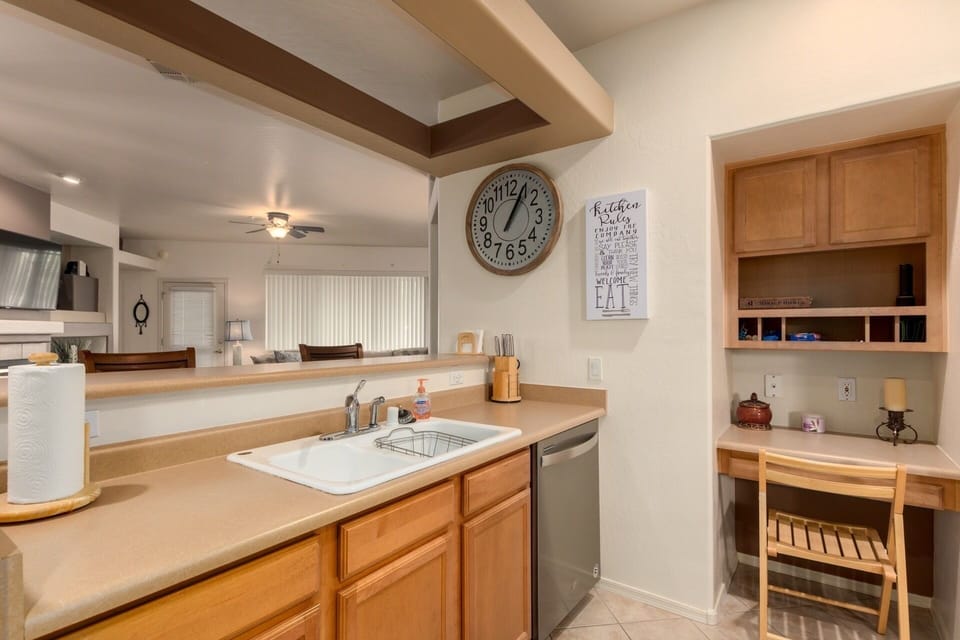 Kitchen and desk area