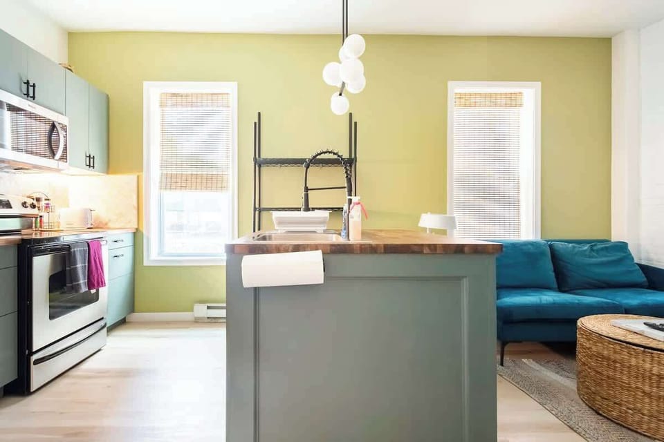 Newly renovated open concept kitchen and living area.