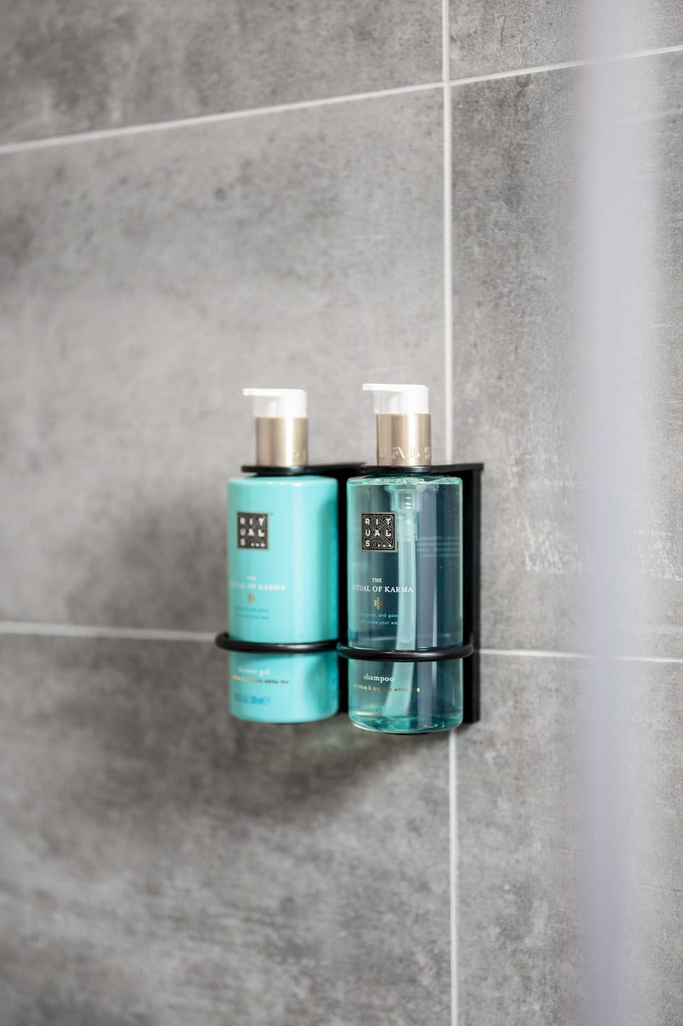 Shower, rainfall showerhead, hair dryer, towels